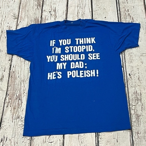 Vintage 1980s Funny Polish Blue Screen Stars 80s Crewneck Tee Top Shirt - Picture 1 of 5